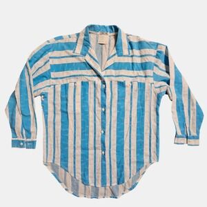 Cherokee Womens Stripe Button Up Long‎ Sleeve Shirt 16 Cotton Minimalist Chic